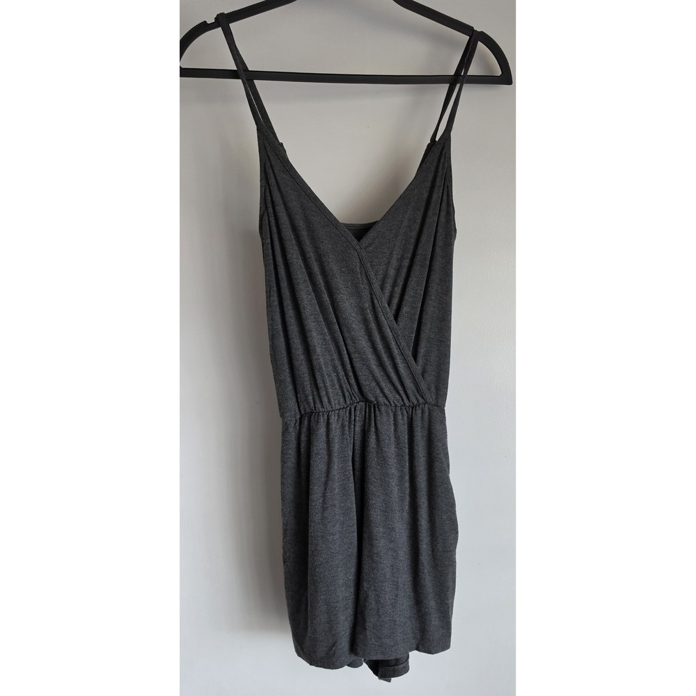 Women's Dark Gray Sleeveless V-Neck Romper Casual Solid Shorts Jumpsuit